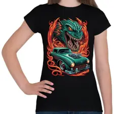 PRINTFASHION Hot Rod Retro autó sárkánnyal - Női póló - Fekete női póló