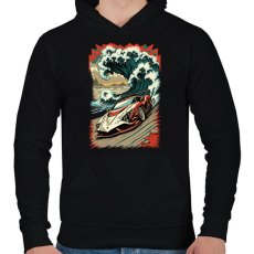 PRINTFASHION Hot Rod versenyautó hullámokkal - Férfi kapucnis pulóver - Fekete