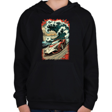 PRINTFASHION Hot Rod versenyautó hullámokkal - Gyerek kapucnis pulóver - Fekete gyerek pulóver, kardigán