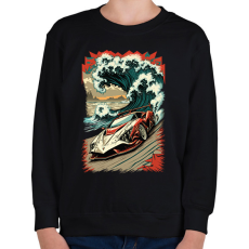 PRINTFASHION Hot Rod versenyautó hullámokkal - Gyerek pulóver - Fekete