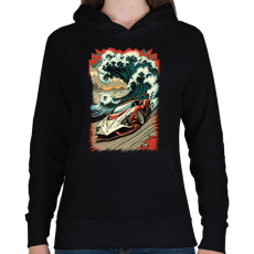 PRINTFASHION Hot Rod versenyautó hullámokkal - Női kapucnis pulóver - Fekete