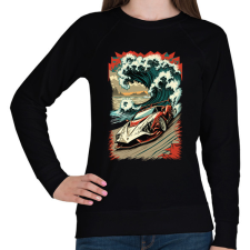 PRINTFASHION Hot Rod versenyautó hullámokkal - Női pulóver - Fekete női pulóver, kardigán