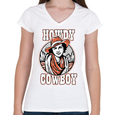 PRINTFASHION Howdy cowboy - Női V-nyakú póló - Fehér női póló