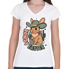PRINTFASHION Howdy Easter - Női V-nyakú póló - Fehér