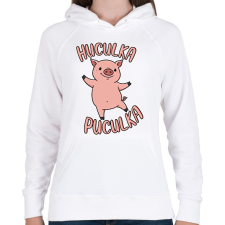PRINTFASHION Huculka Puculka malac - Női kapucnis pulóver - Fehér női pulóver, kardigán