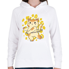 PRINTFASHION Hulahoppos cica - Női kapucnis pulóver - Fehér női pulóver, kardigán