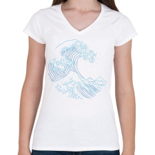 PRINTFASHION Hullám - Női V-nyakú póló - Fehér női póló