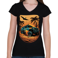 PRINTFASHION HUMMER Hod Rod Beach - Női V-nyakú póló - Fekete
