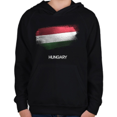 PRINTFASHION Hungary - Magyar zászló - Gyerek kapucnis pulóver - Fekete