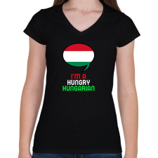 PRINTFASHION HUNGRY - Női V-nyakú póló - Fekete női póló