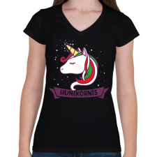 PRINTFASHION Hunikornis - Női V-nyakú póló - Fekete női póló