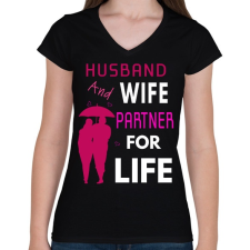 PRINTFASHION HUSBAND AND WIFE-LIFE - Női V-nyakú póló - Fekete női póló