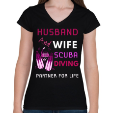 PRINTFASHION HUSBAND AND WIFE - Női V-nyakú póló - Fekete