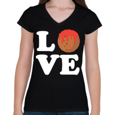 PRINTFASHION Húsgolyó love - Női V-nyakú póló - Fekete női póló