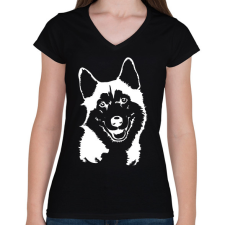 PRINTFASHION husky 2 - Női V-nyakú póló - Fekete női póló