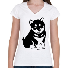 PRINTFASHION Husky - Női V-nyakú póló - Fehér női póló