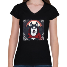 PRINTFASHION Husky vámpír jelmezben - Női V-nyakú póló - Fekete női póló