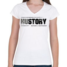 PRINTFASHION HUstory (black) - Női V-nyakú póló - Fehér