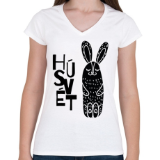PRINTFASHION Húsvét - Fekete nyúl - Női V-nyakú póló - Fehér