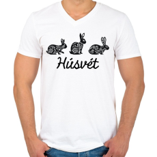 PRINTFASHION Húsvét - Mintás nyulak - Férfi V-nyakú póló - Fehér