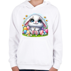 PRINTFASHION Húsvéti nyuszi - Gyerek kapucnis pulóver - Fehér