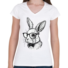 PRINTFASHION Húsvéti nyuszi szemüvegben - Női V-nyakú póló - Fehér