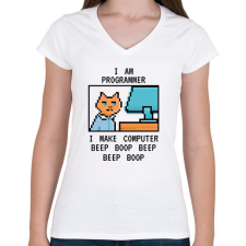 PRINTFASHION I am programmer (black) - Női V-nyakú póló - Fehér női póló