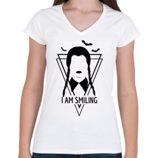 PRINTFASHION I am smiling - black - Női V-nyakú póló - Fehér női póló