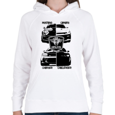 PRINTFASHION I'am the Muscle - 4 Muscle Cars - Női kapucnis pulóver - Fehér