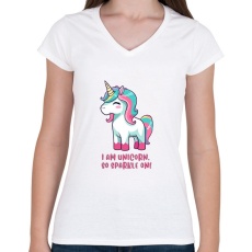 PRINTFASHION I am unicorn - Női V-nyakú póló - Fehér
