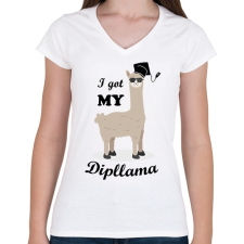 PRINTFASHION I got my dipllama - Női V-nyakú póló - Fehér női póló