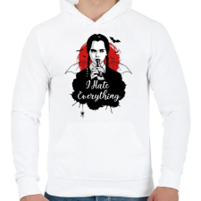 PRINTFASHION i hate everything - Férfi kapucnis pulóver - Fehér férfi pulóver, kardigán