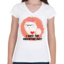 PRINTFASHION I HATE VALENTINE DAY - Női V-nyakú póló - Fehér női póló