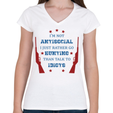 PRINTFASHION I just rather go hunting - Női V-nyakú póló - Fehér női póló