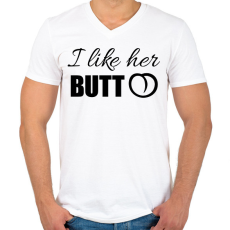PRINTFASHION I like her butt - Férfi V-nyakú póló - Fehér