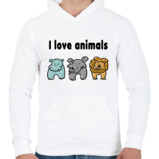 PRINTFASHION I love animals - Férfi kapucnis pulóver - Fehér férfi pulóver, kardigán