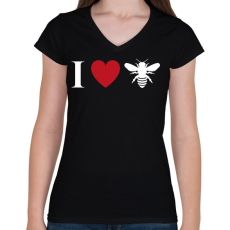 PRINTFASHION I love Bee - Női V-nyakú póló - Fekete