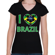 PRINTFASHION I love Brazil - Női V-nyakú póló - Fekete női póló