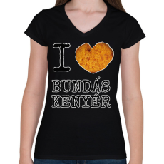 PRINTFASHION I love Bundás kenyér - Női V-nyakú póló - Fekete