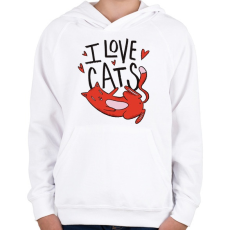 PRINTFASHION I love Cats - Gyerek kapucnis pulóver - Fehér