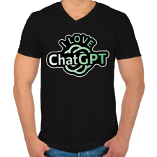 PRINTFASHION I love ChatGPT - Férfi V-nyakú póló - Fekete férfi póló