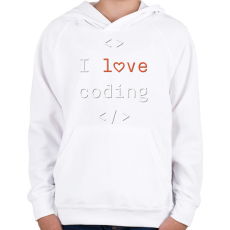 PRINTFASHION I love coding, szeretek programozni - Gyerek kapucnis pulóver - Fehér