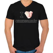 PRINTFASHION I love Csirkefarhát - Férfi V-nyakú póló - Fekete férfi póló