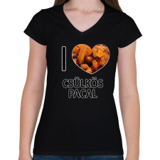 PRINTFASHION I love Csülkös pacal - Női V-nyakú póló - Fekete női póló