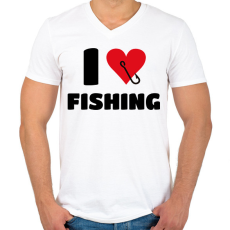PRINTFASHION I love fishing - Férfi V-nyakú póló - Fehér