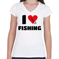 PRINTFASHION I love fishing - Női V-nyakú póló - Fehér női póló