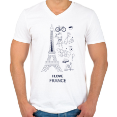 PRINTFASHION I LOVE FRANCE 1 - Férfi V-nyakú póló - Fehér