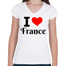 PRINTFASHION I love France - Női V-nyakú póló - Fehér női póló