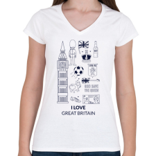 PRINTFASHION I LOVE GREAT BRITAIN - Női V-nyakú póló - Fehér női póló