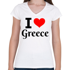 PRINTFASHION I love Greece - Női V-nyakú póló - Fehér női póló